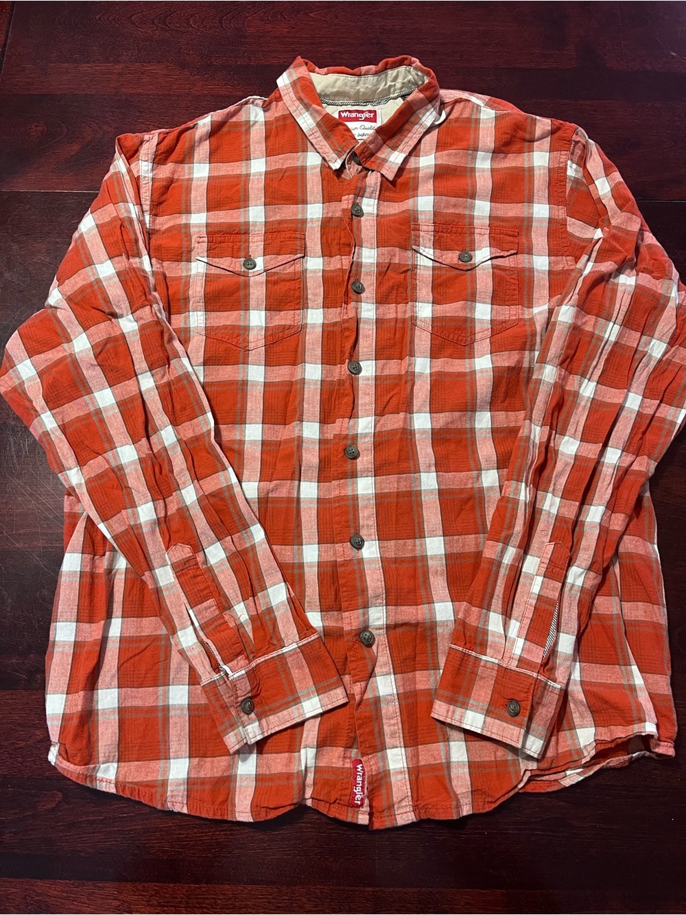 Wrangler Orange and White Plaid Button-Down Shirt